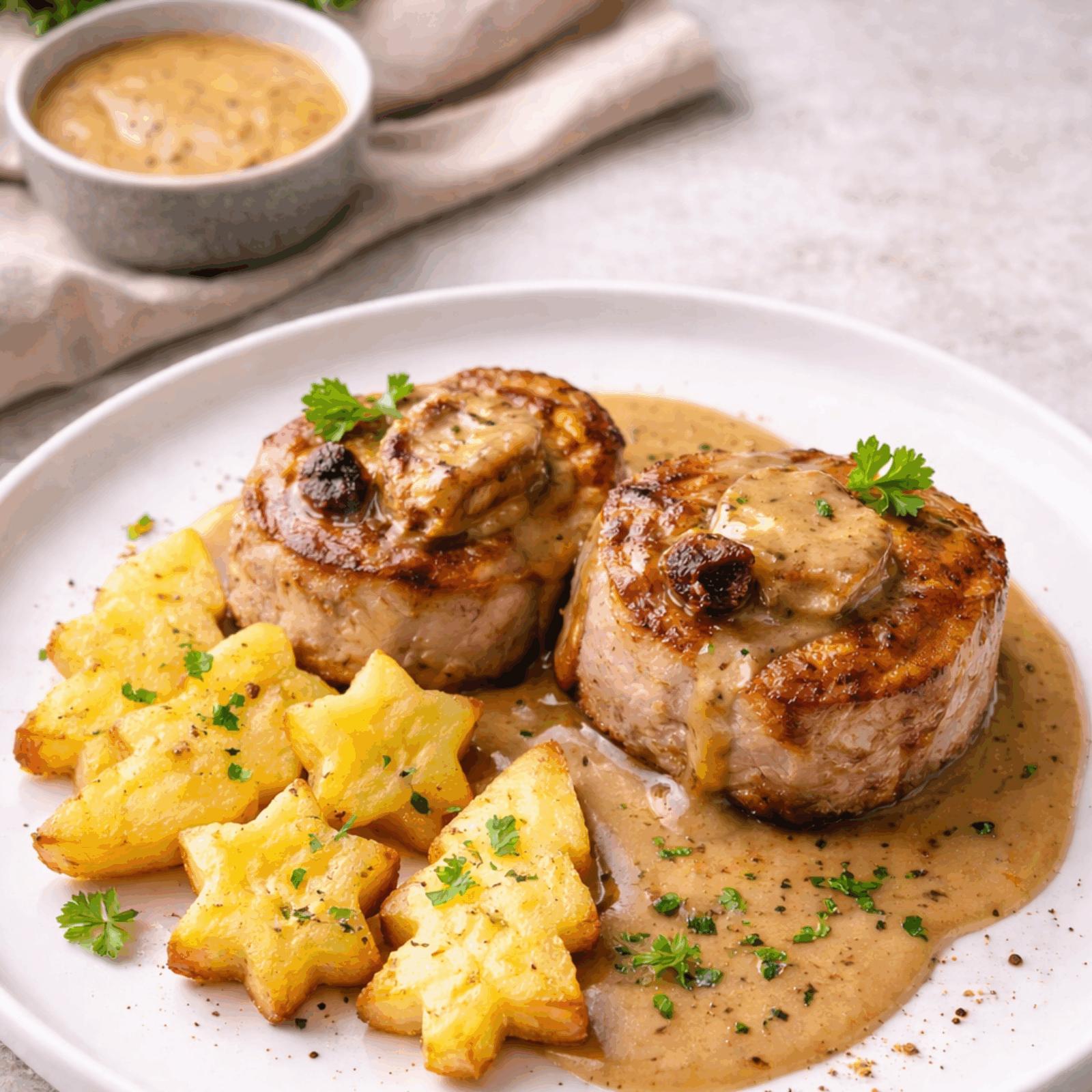 Tournedos de filet mignon au foie gras et sauce chicorée Leroux