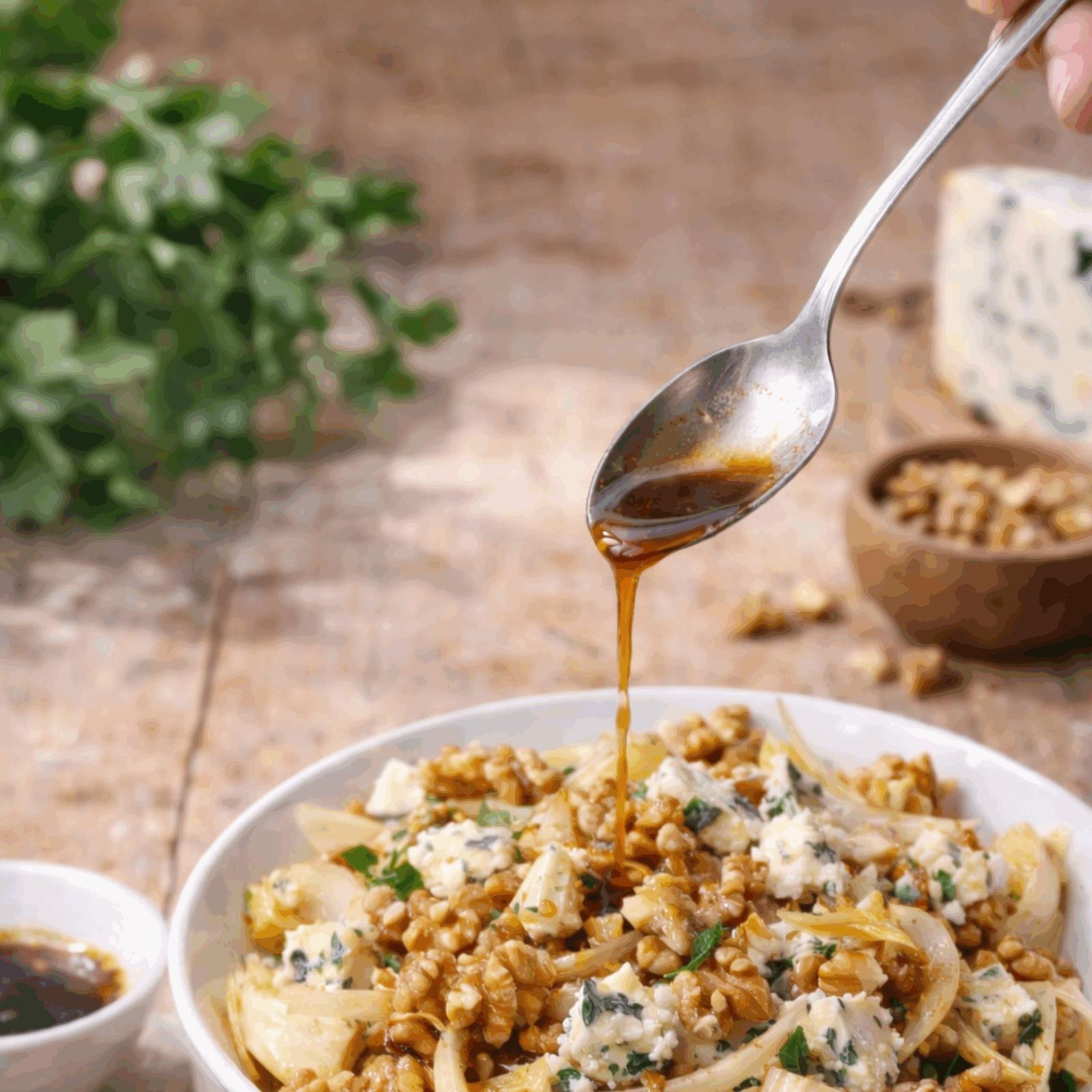 Salade endive, Roquefort, noix avec sa vinaigrette à la chicorée